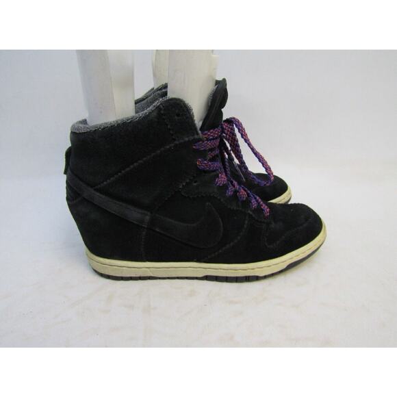 NIKE Sky Hi Dunk Women Sz 7 Black Purple Leather Lace Up Hidden Wedge Sneaker - Picture 7 of 15
